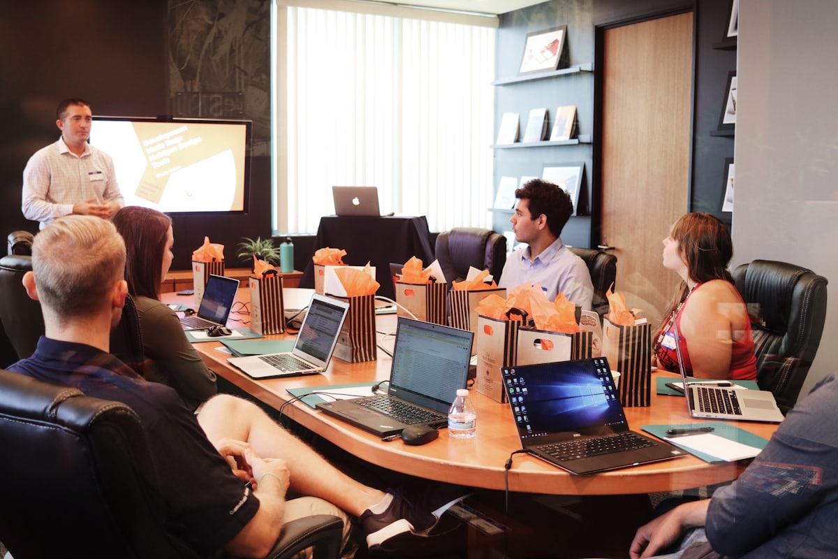 A marketing team reviewing a growth plan together