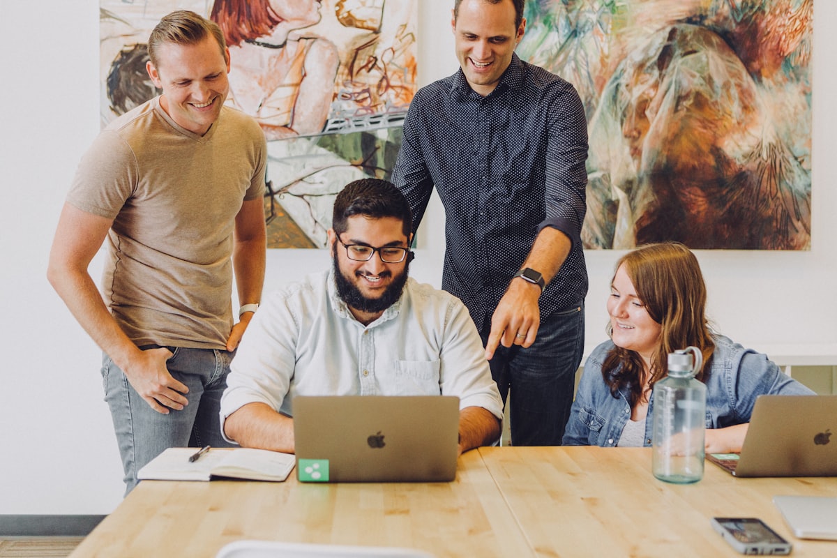 A B2B team collaborating in an office